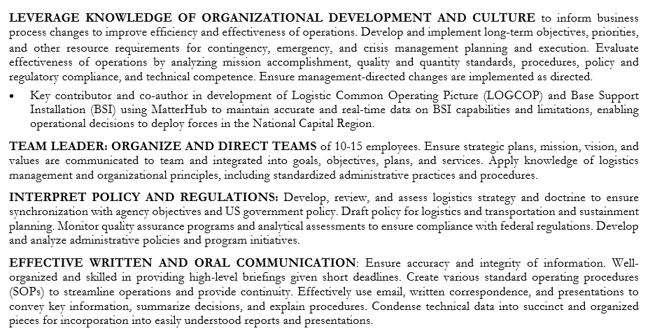 Federal Resume - KSA and duties